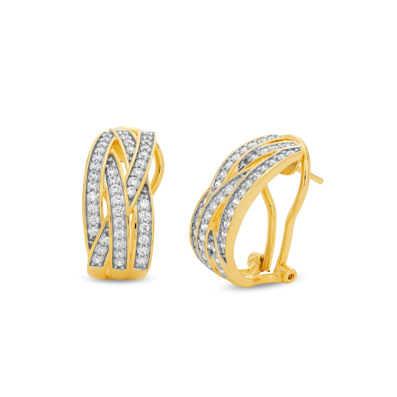 1.00 CT. T.W. Diamond Multi-Row Layered Woven Hoop Earrings in Sterling Silver with 14K Gold Plate|Peoples Jewellers