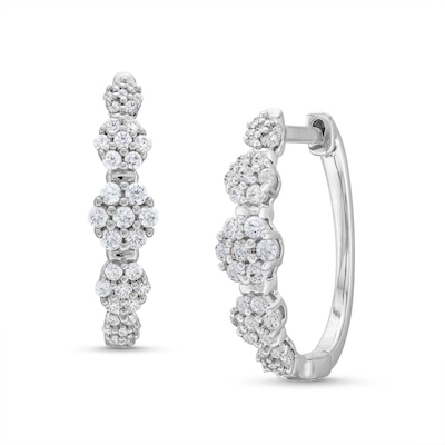 0.50 CT. T.W. Multi-Diamond Cluster Hoop Earrings in Sterling Silver