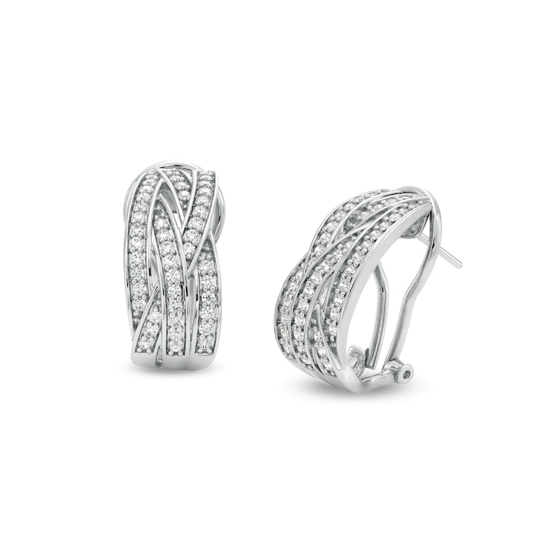 1.00 CT. T.W. Diamond Multi-Row Layered Woven Hoop Earrings in Sterling Silver|Peoples Jewellers