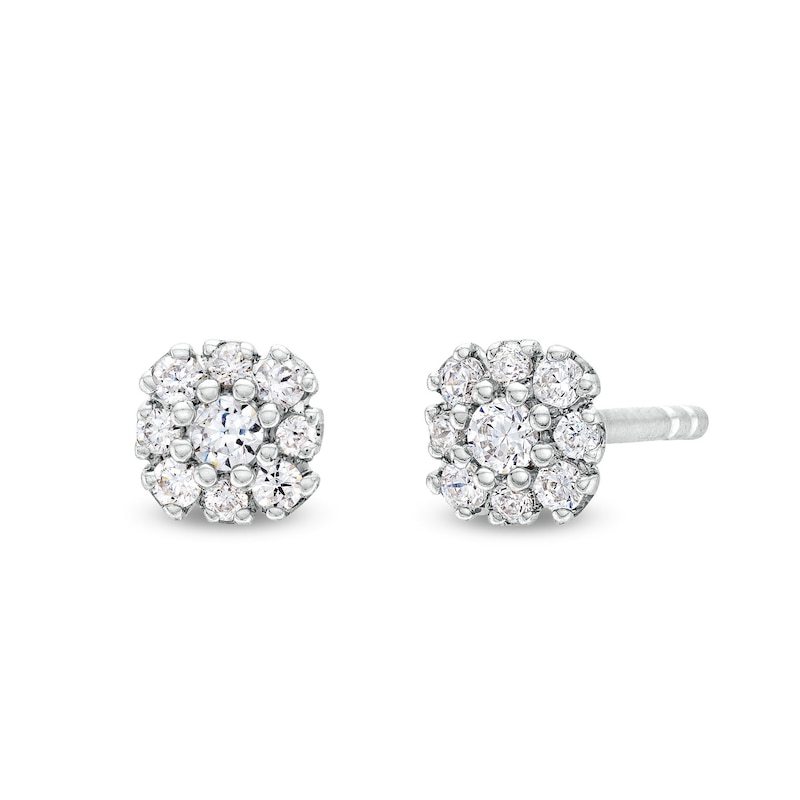 0.20 CT. T.W. Diamond Cushion Flower Stud Earrings in 10K White Gold ...