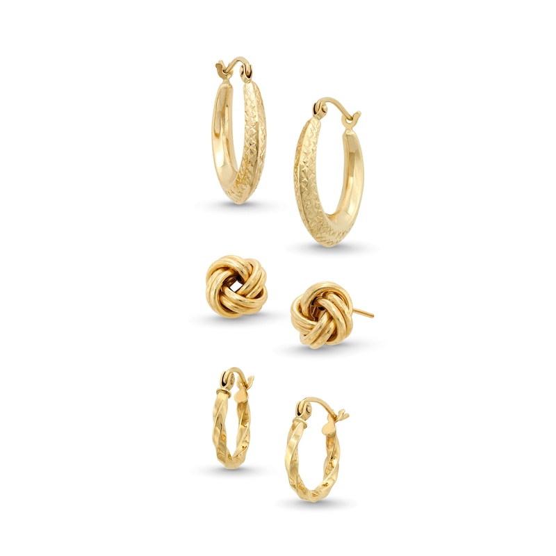 Love Knot Studs and Hoop Earrings Set in 10K Gold