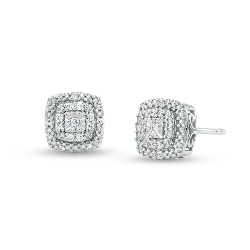 0.10 CT. T.W. Diamond Miracle Cushion Frame Stud Earrings in Sterling ...