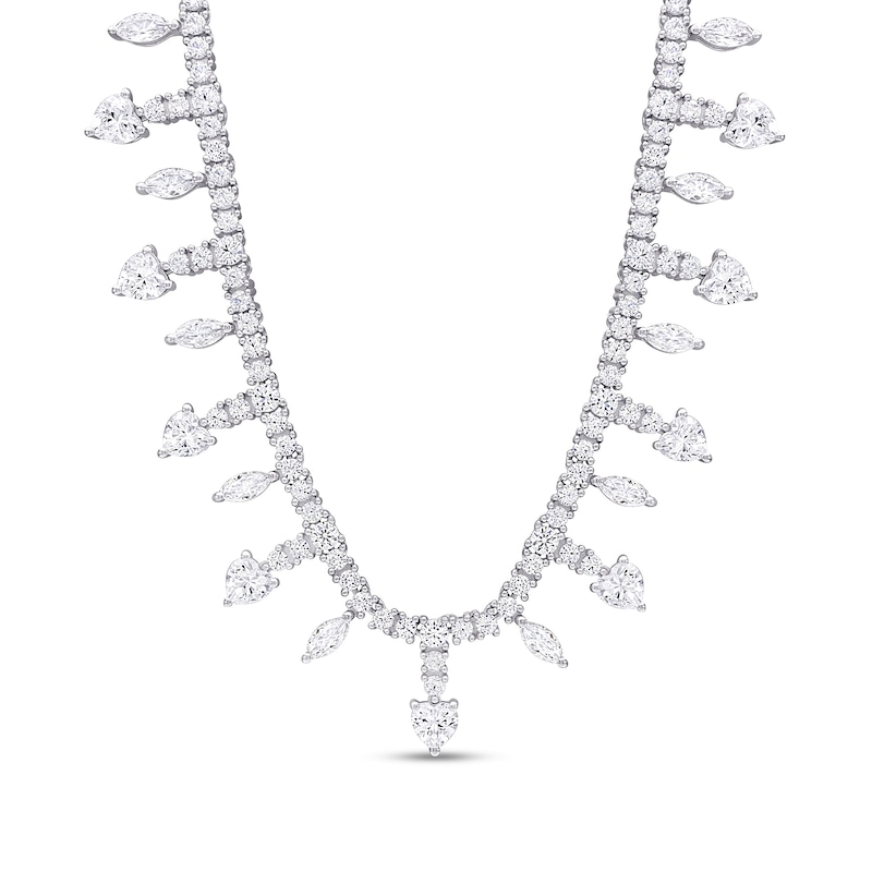Alternating Heart-Shaped and Marquise-Cut White Lab-Created Sapphire Chandelier Necklace in Sterling Silver - 17"|Peoples Jewellers