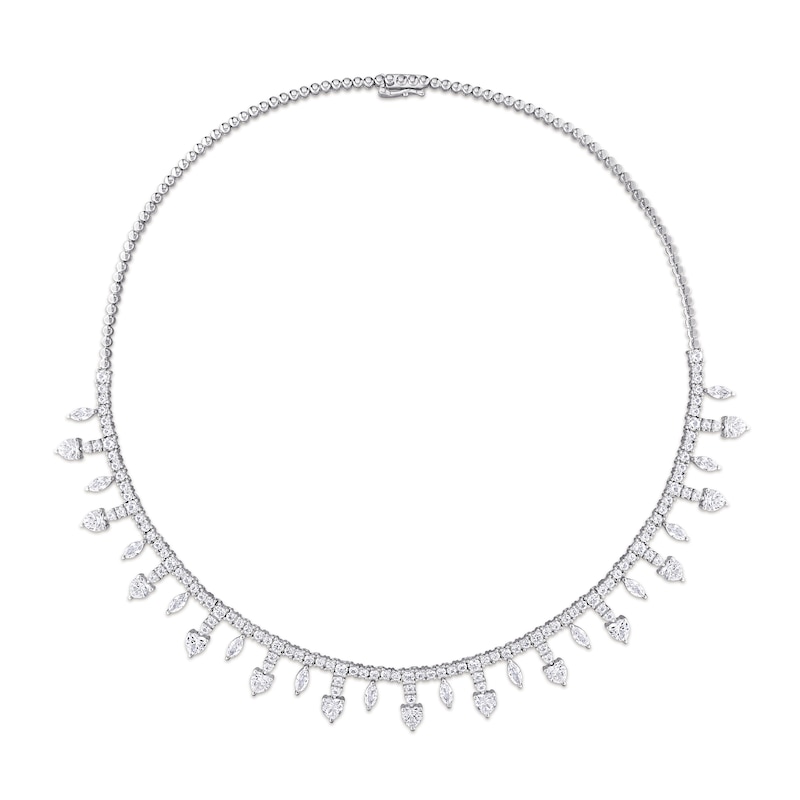 Alternating Heart-Shaped and Marquise-Cut White Lab-Created Sapphire Chandelier Necklace in Sterling Silver - 17"