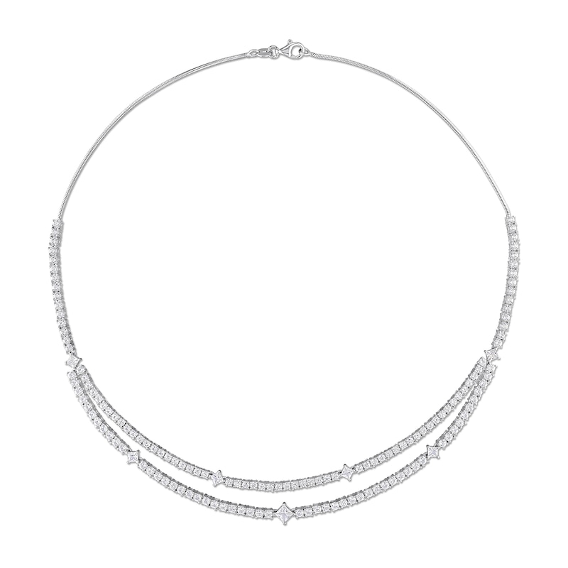 White Lab-Created Sapphire Double Strand Necklace in Sterling Silver - 17"