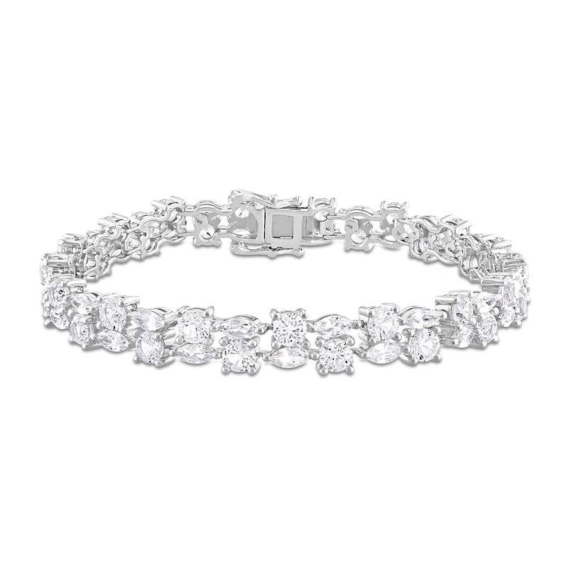 Marquise-Cut and Round White Lab-Created Sapphire Multi-Row Bracelet in Sterling Silver - 7.25"|Peoples Jewellers