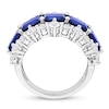 Sideways Emerald-Cut Blue Lab-Created Sapphire and White Lab-Created Sapphire Edge Ring in Sterling Silver