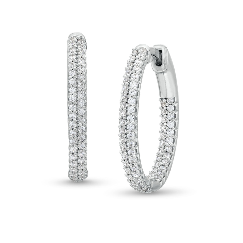 1.00 CT. T.W. Diamond Double Row Inside-Out Hoop Earrings in Sterling Silver|Peoples Jewellers