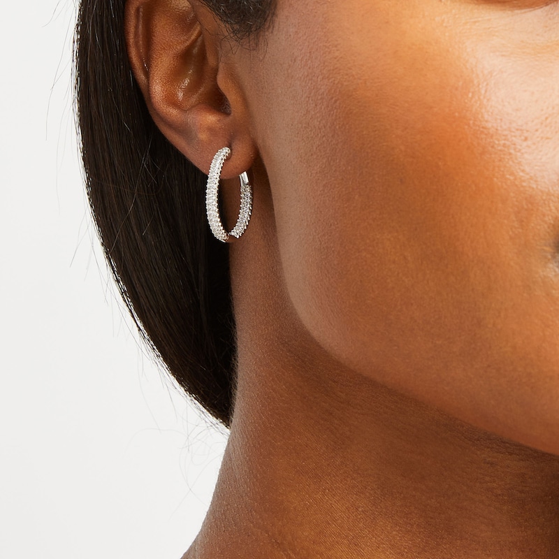 1.00 CT. T.W. Diamond Double Row Inside-Out Hoop Earrings in Sterling Silver|Peoples Jewellers