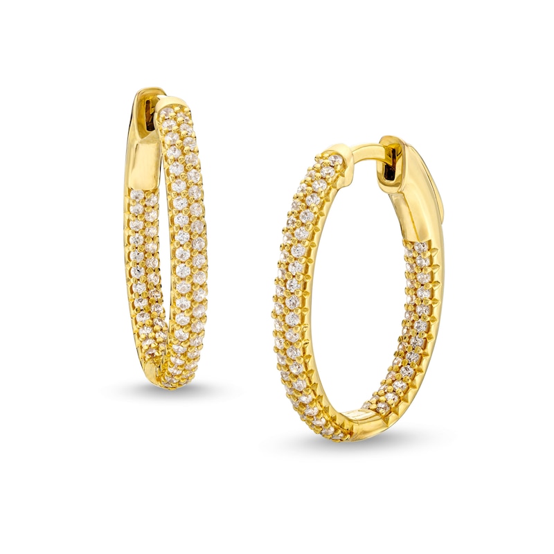 1.00 CT. T.W. Diamond Double Row Inside-Out Hoop Earrings in Sterling Silver with 14K Gold Plate|Peoples Jewellers