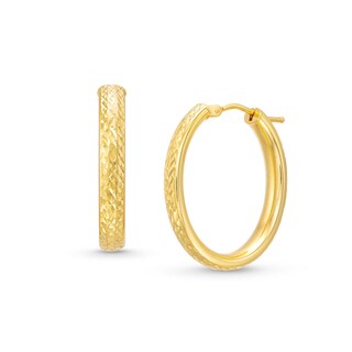 Diamond-Cut 25.0mm Oval Hoop Earrings in Hollow 14K Gold