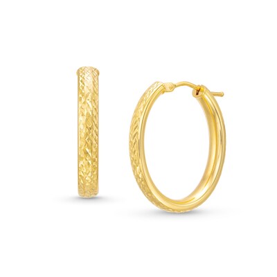 Diamond-Cut 25.0mm Oval Hoop Earrings in Hollow 14K Gold