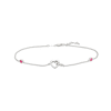 White Lab-Created Sapphire Heart and Lab-Created Ruby Bead Anklet in Sterling Silver - 10"