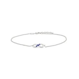 White Lab-Created Sapphire and Blue Lab-Created Sapphire Sideways Infinity Anklet in Sterling Silver - 10"