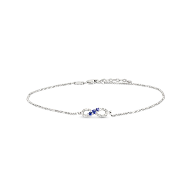 White Lab-Created Sapphire and Blue Lab-Created Sapphire Sideways Infinity Anklet in Sterling Silver - 10"|Peoples Jewellers