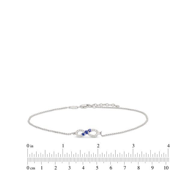 White Lab-Created Sapphire and Blue Lab-Created Sapphire Sideways Infinity Anklet in Sterling Silver - 10"