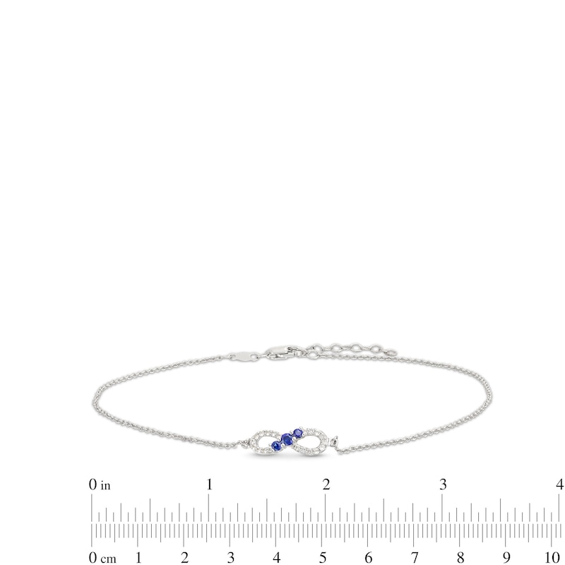 White Lab-Created Sapphire and Blue Lab-Created Sapphire Sideways Infinity Anklet in Sterling Silver - 10"