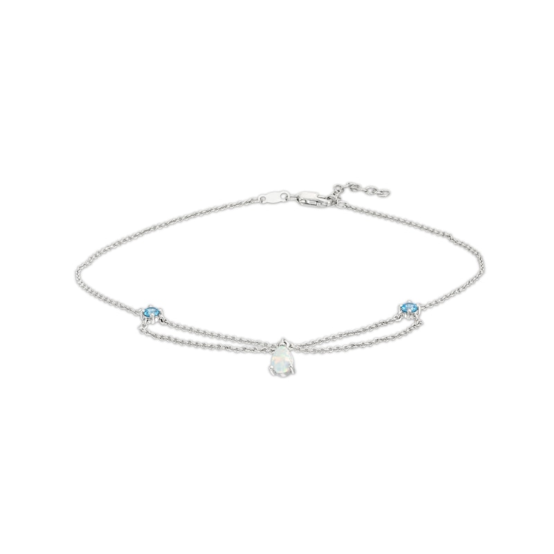Pear-Shaped Lab-Created Opal and Swiss Blue Topaz Chandelier Anklet in Sterling Silver - 10"|Peoples Jewellers