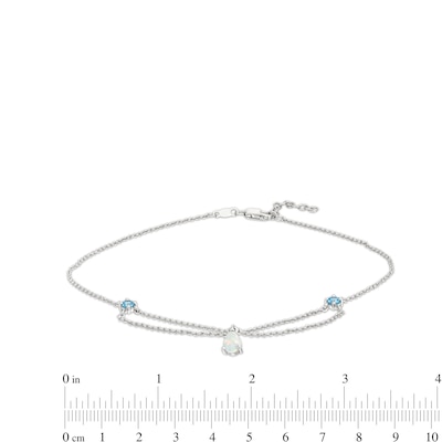 Pear-Shaped Lab-Created Opal and Swiss Blue Topaz Chandelier Anklet in Sterling Silver - 10"