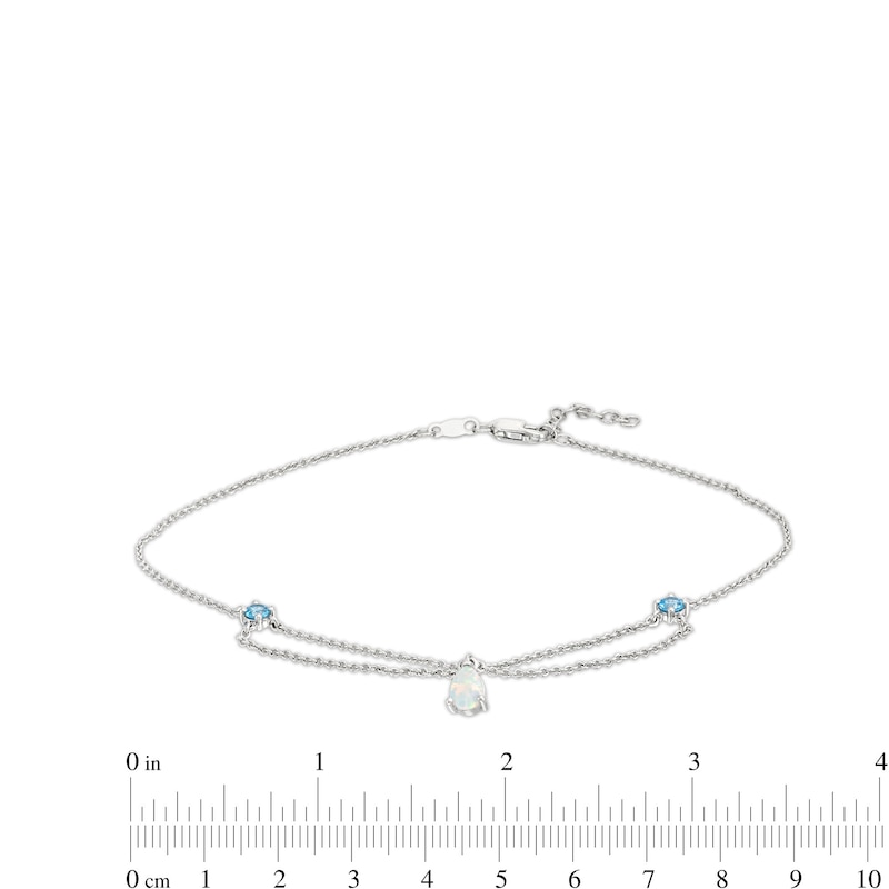 Pear-Shaped Lab-Created Opal and Swiss Blue Topaz Chandelier Anklet in Sterling Silver - 10"|Peoples Jewellers