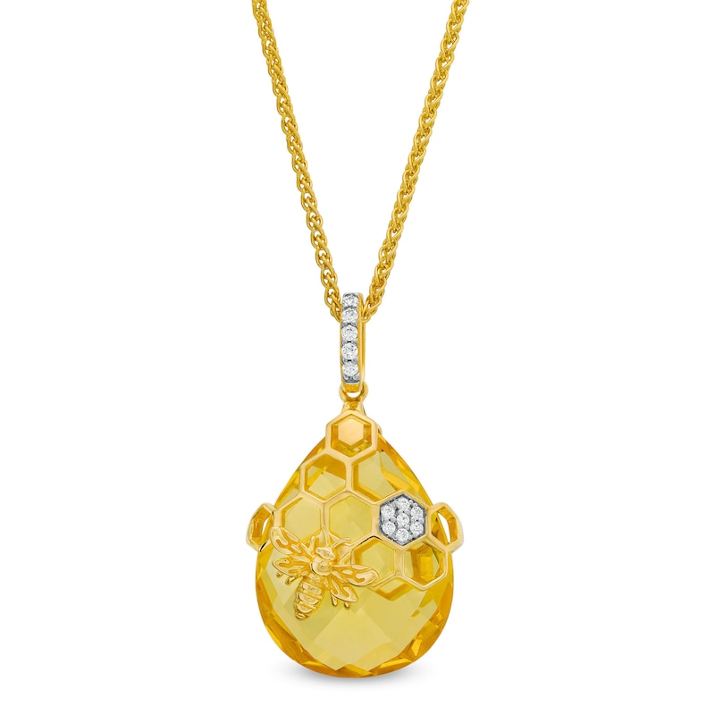 Faceted Pear-Shaped Citrine and White Lab-Created Sapphire Honeycomb Pendant in Sterling Silver with 14K Gold Plate|Peoples Jewellers