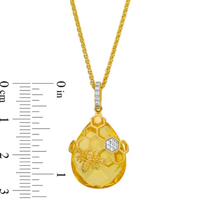 Faceted Pear-Shaped Citrine and White Lab-Created Sapphire Honeycomb Pendant in Sterling Silver with 14K Gold Plate