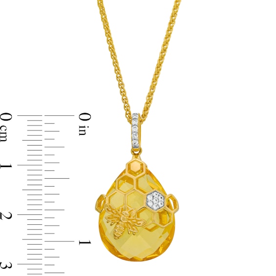 Faceted Pear-Shaped Citrine and White Lab-Created Sapphire Honeycomb Pendant in Sterling Silver with 14K Gold Plate