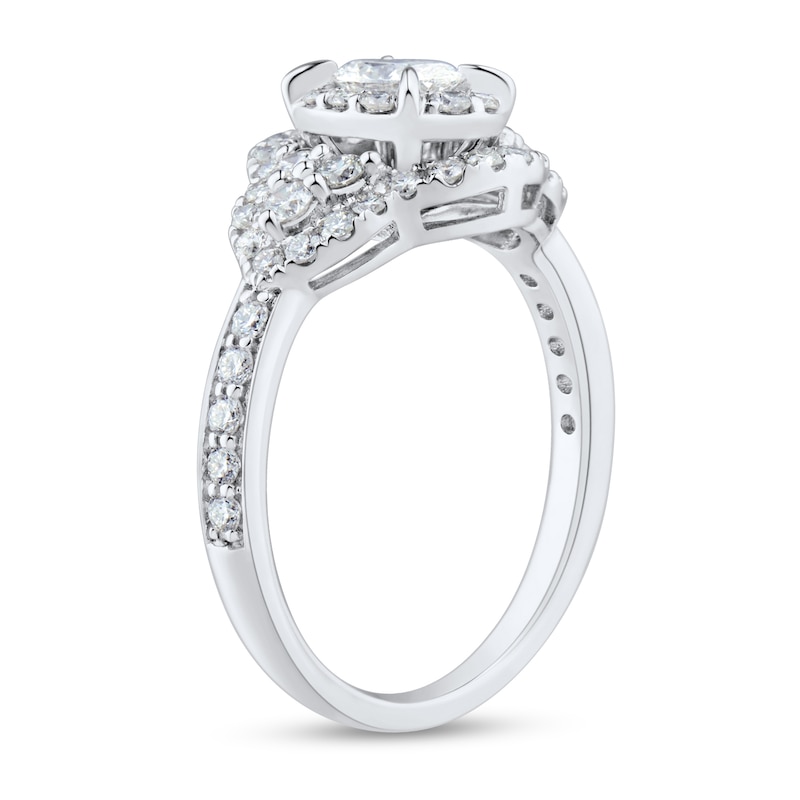 0.95 CT. T.W. Oval Diamond Clover Frame Tri-Sides Ring in 14K White Gold (I/I1)|Peoples Jewellers
