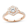 0.95 CT. T.W. Diamond Tilted Hexagon Frame Engagement Ring in 14K Rose Gold (I/I2)