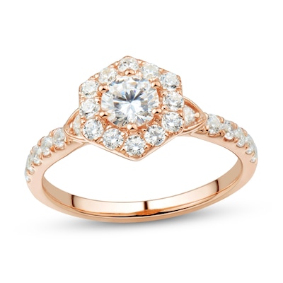 0.95 CT. T.W. Diamond Tilted Hexagon Frame Engagement Ring in 14K Rose Gold (I/I2)