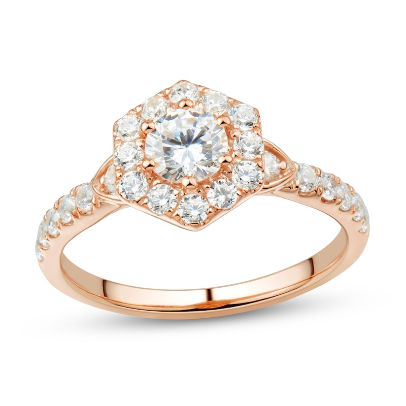 0.95 CT. T.W. Diamond Tilted Hexagon Frame Engagement Ring in 14K Rose Gold (I/I2)|Peoples Jewellers