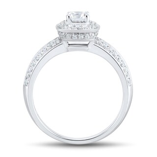 0.69 CT. T.W. Diamond Rounded Frame Double Row Engagement Ring in 14K White Gold (I/VS2)