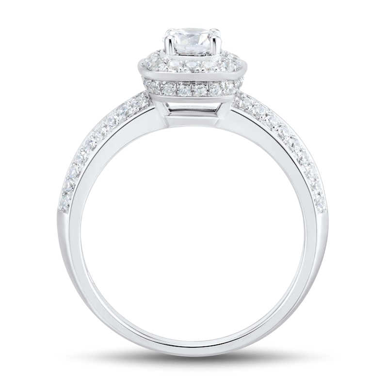 0.69 CT. T.W. Diamond Rounded Frame Double Row Engagement Ring in 14K White Gold (I/VS2)