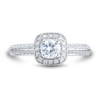 0.69 CT. T.W. Diamond Rounded Frame Double Row Engagement Ring in 14K White Gold (I/VS2)