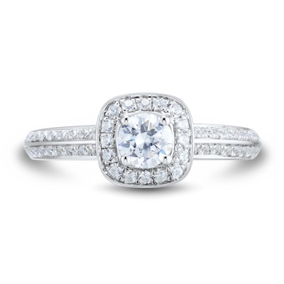 0.69 CT. T.W. Diamond Rounded Frame Double Row Engagement Ring in 14K White Gold (I/VS2)