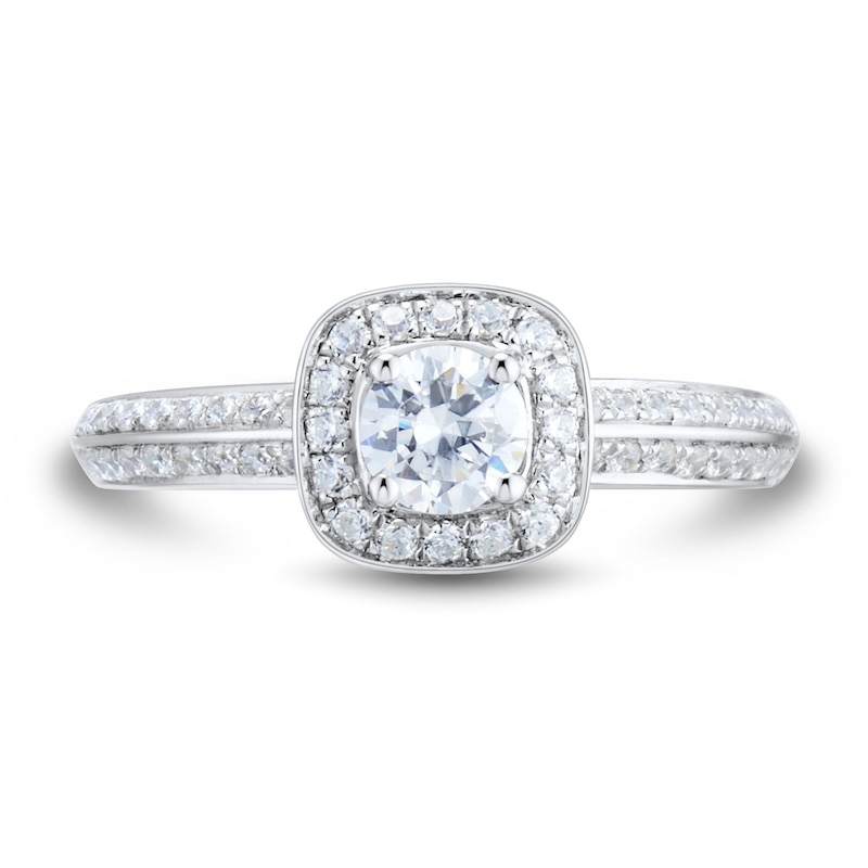 0.69 CT. T.W. Diamond Rounded Frame Double Row Engagement Ring in 14K White Gold (I/VS2)