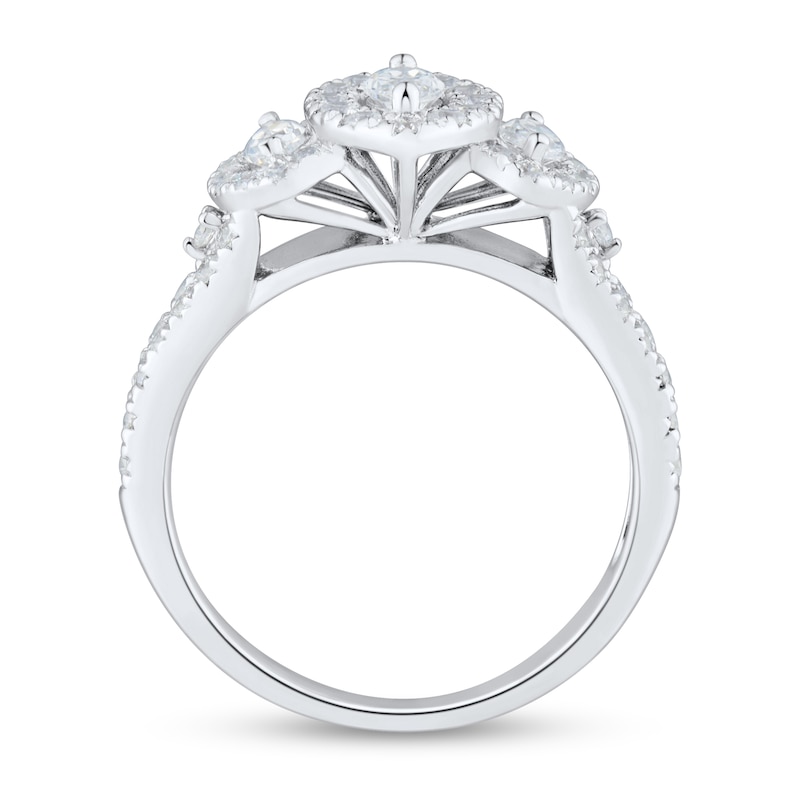0.95 CT. T.W. Marquise-Cut Diamond Frame Three Stone Engagement Ring in 14K White Gold (I/I1-I2)|Peoples Jewellers