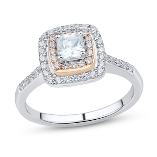 0.69 CT. T.W. Cushion-Cut Diamond Double Frame Engagement Ring in 14K Two-Tone Gold (I/SI2)