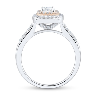 0.69 CT. T.W. Cushion-Cut Diamond Double Frame Engagement Ring in 14K Two-Tone Gold (I/SI2)