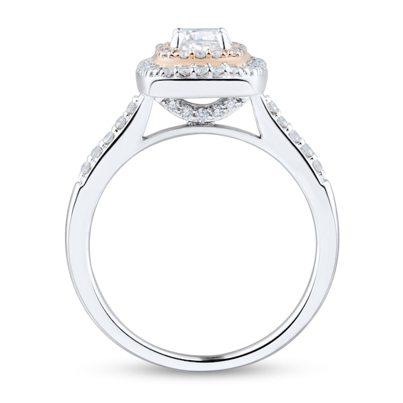 0.69 CT. T.W. Cushion-Cut Diamond Double Frame Engagement Ring in 14K Two-Tone Gold (I/SI2)