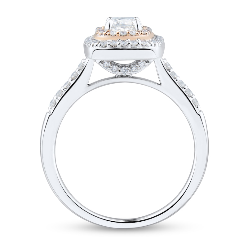 0.69 CT. T.W. Cushion-Cut Diamond Double Frame Engagement Ring in 14K Two-Tone Gold (I/SI2)|Peoples Jewellers