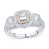 1.23 CT. T.W. Princess-Cut Diamond Edge Double Frame Three Stone Engagement Ring in 14K Two-Tone Gold (I/I2)