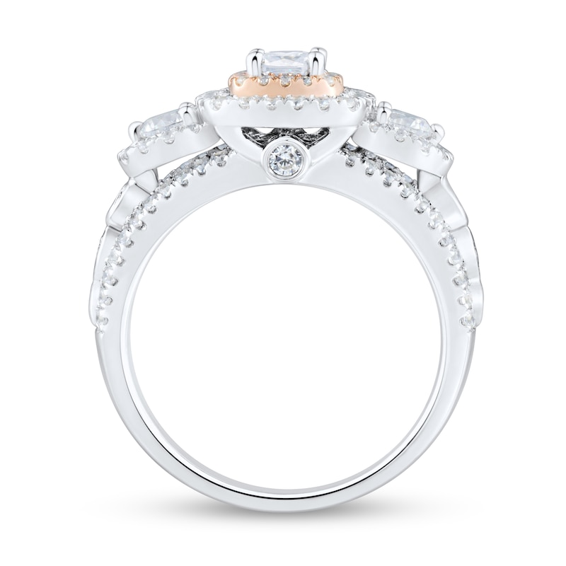 1.23 CT. T.W. Princess-Cut Diamond Edge Double Frame Three Stone Engagement Ring in 14K Two-Tone Gold (I/I2)|Peoples Jewellers
