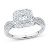 Thumbnail Image 0 of 0.95 CT. T.W. Cushion-Cut Diamond Double Frame Split Shank Engagement Ring in 14K White Gold (I/SI2)