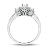 0.95 CT. T.W. Oval Diamond Frame Three Stone Split Shank Engagement Ring in 14K White Gold (I/I1-SI2)