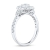 0.95 CT. T.W. Cushion-Cut Diamond Frame Tri-Sides Vintage-Style Engagement Ring in 14K White Gold (I/SI2)