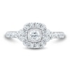 0.95 CT. T.W. Cushion-Cut Diamond Frame Tri-Sides Vintage-Style Engagement Ring in 14K White Gold (I/SI2)