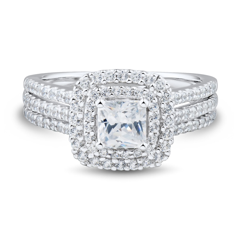 1.23 CT. T.W. Cushion-Cut Diamond Double Frame Triple Row Engagement Ring in 14K White Gold (I/I1)|Peoples Jewellers