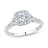 0.95 CT. T.W. Cushion-Cut Diamond Frame Tri-Sides Engagement Ring in 14K White Gold (I/SI2-VS2)