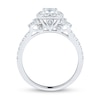 0.95 CT. T.W. Cushion-Cut Diamond Frame Tri-Sides Engagement Ring in 14K White Gold (I/SI2-VS2)